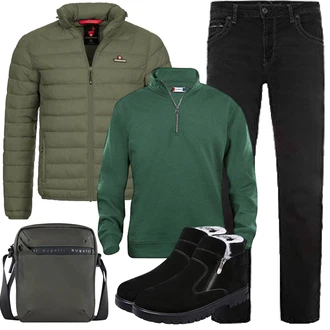 Herbst Outfit mit Schwarz Flache Stiefelette/Lammfell Winterstiefel/Wasserfester Schuh/Winter Sneaker/Gefütterte Stiefelette/Stiefel Mit Reißverschluss/Winter Stiefelette/Herren Lederschuhe LINLINU "Herbst Outfits"