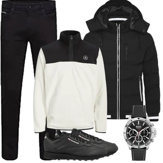 Outfit mit Creme Pullover mit Reißverschluss/Hoodie Jack & Jones "Herbst Outfits"