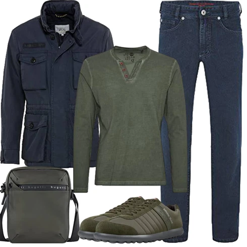 DunkelGrün/Grau/Dunkelgrau/Grün Wasserdichte Tasche/Militär Tasche/MannsTasche Bugatti kombinieren