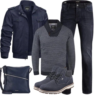 Outfit mit Dunkelblau Schulranzen/Schultertasche/Schultertasche/Umhängetasche Tamaris "Herbst Outfits"
