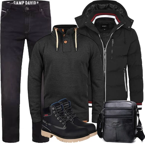 Jeans Schwarz SchnürStiefelette/Wattierte Stiefel/Winter Stiefelette/Klassischer Stiefel/Herren Lederschuhe/Gefütterte Stiefelette/Sicherheitsschuh/Wasserfester Schuh/Wasserdichter Stiefel Gaatpot kombinieren