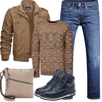 Outfit mit Beige/Grau/Braun/Lila Handytasche/Schultertasche/Umhängetasche Tamaris "Herbst Outfits"