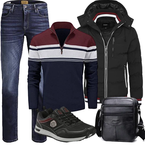 Schwarz Kunstfaserjacke/Kapuzenjacke/2in1 Jacke/Jacke mit Seitlichem Reißverschluss/Skijacke/SommerDaunenjacke/Daunenjacke/Puffer Jacke/Winterjacke Behype kombinieren