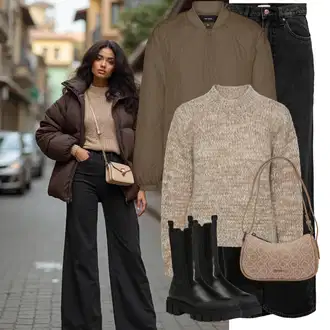 Outfit sa Crna Traperice Široke Nogavice/Trapez Traperice/High Waist Traperice/Culotte Traperice/Traperice s Prorezom/Traperice Opuštenog Kroja Only "Zimske Odjeće"
