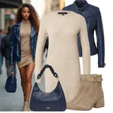 Hnědé a Modré Kožené Bundy Outfity image