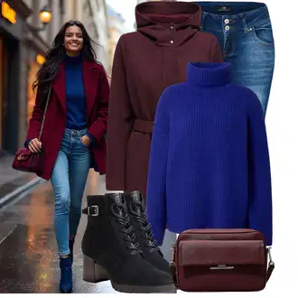 Outfit sa Ljubičasta/Tamnocrvena/Crvena/Vinski Crveno Prijelazni Kaput/Softshell Kaput/Kaput od Flisa/Kaput od Vunenog Flisa/Vuneni kaput/Pleteni Flis Kaput/Scuba Kaput/loden kaput/Kaput s Kapuljačom Only "Opušteni izgled"