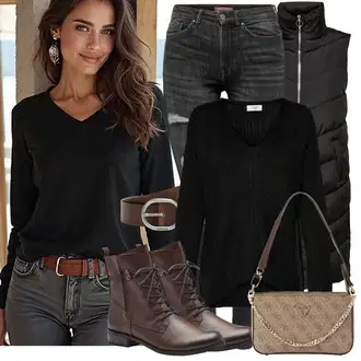 A line Outfit sa Crna Parka velike veličine/Haljina Veći Broj JdY "Trendi Jesenski Outfit"