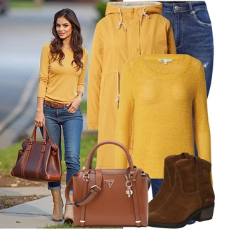 Squash Outfit s Žlutá/Hnědá Basic Svetr/Svetr z Jemné Pleteniny/Kašmírový Svetr/Pletený Svetr/Mohair Pullover/Svetr s Kulatým Výstřihem/Jednoduchý Svetr/Vlněný Svetr Only "Vzhled casual"Look: Squash