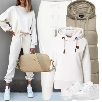 Outfit s Bílá/Khaki/Krémová Bavlněná Kalhoty/Žerzejová Kalhoty/Navlékací Kalhoty/7/8 Kalhoty/Kalhoty s nášivkou uprostřed/Dlouhá Kalhoty/Jogger Kalhoty/Ležérní Kalhoty/Úzká Kalhoty/Teplák/Mušelínové kalhoty Only "Vánoční outfit"