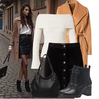 Outfiti za skunje sa Crna Nekategorizirano florence by mills exclusive for about you, Crna/Smeđa Torba za rame/Torba Za Preko Ramena/Poslovna Torba/Torbica/Shopper torba/Ured Za Torbu/Veliki džep About You "Opušteni izgled"
