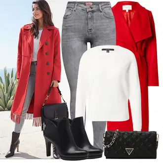 Vysoké Podpatky Outfit s Černá/Bílá Kozačka Kožená kotníková bota/Kotníková Bota s Podšívkou/Bota na platformě/Kožená bunda/Kotníková Bota Na Podpatku/Kozačka Na Podpatku Tamaris "Trendový podzimní outfit"