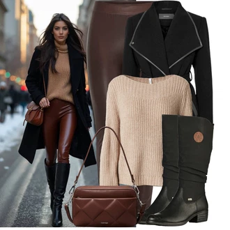 Outfit s Černá Zimní Kozačka/Dlouhá Kozačka/Bota se širokým nohavici/Klasická kozačka/Plochá kozačka nad koleno/Nepromokavá kozačka/Jezdecká Bota Rieker "Vzhled casual"