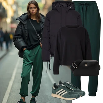 Nadrozměrné Krátká Outfit s Černá Fleecová Mikina/Kožená bunda/Sportovní mikina Pieces "Trendový podzimní outfit"Look: Chill, Hip Hop, Nadrozměrné, Skater, Unisex, Univerzitní, Pracovní oděvy, Sportovní
