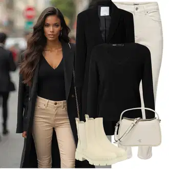 Outfit sa Smeđa/Bež/Kaki Termo Traperice/Traperice s Prorezom/Sužene Traperice/Ženske Traperice 7/8 Dužine/Skraćene Traperice/Kožna Jakna/Mom Jean/Capri Traperice/Čizma do Gležnja/High Waist Traperice/Kožne Cipele/Traperice Standardnog Kroja/Traperice Slim Kroja Only "Zimske Odjeće"