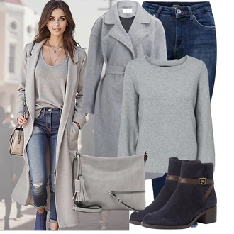 moderne Outfit sa Plava/Svjetloplava/Tamnoplava Kožna Jakna/Bikerske Traperice/Kožne Cipele/Termo Traperice/Traperice s Prorezom/Slip-on Traperice/Zimska jakna/Muška Kožna Jakna/Push-up Traperice/High Waist Traperice Only "Jesenski outfiti"Look: Stil, Rap, Ležerno, Prekrasan, Old Money, moderne, cool, Besprijekorno