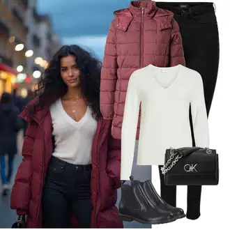 Outfit sa Crna/Tamnoplava Podstavljena Tajica/Tople Tajice/Neprozirna Tajica/Oblikovana Tajica/Sportska Tajica/Kožna Jakna/Tajice s Prorezom/Pletena Tajica/Pamučna Tajica Only "Zimski izgled"