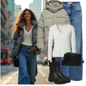 Outfit s Světle modrá/Modrá Zvonová Kalhoty/Kalhoty se Štěrbinou/Kalhoty s dírou Only "Podzimní casual styl"