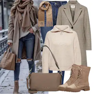 Outfit sa Smeđa/Bež/Kaki/Siva Gležnjača na Vezanje/Borbena Čizma/Klasična čizmica/Nekategorizirano MARCO TOZZI "Božićni outfit"