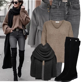 Outfity z džínu Skinny s Šedá/Světle šedá/Tmavě šedá Kožená bunda/Zimní bunda/Zkrácené Džíny/Kožené Boty/Džíny s Rozparkem/Push up Džín/Kotníková Bota/Džíny s Nízkým Sedem/Dámské Džíny s Délkou 7/8/Slim Fit Džíny VERO MODA "Podzimní Outfit"