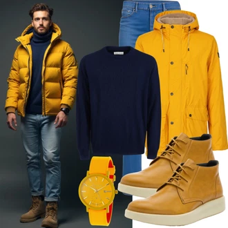 Unisex Outfit mit Dunkelblau/Blau Jeans-Culotte/Sweatjeans/Wide Leg Jean/Thermojeans/Schlupfjeans/Cropped Jeans Tommy Hilfiger "Herbstliches Freizeit Outfit"Look: Classic, Rad, Workwear, Casual, Schlichte, Trachten, Oversize, Unisex, Nahtlos