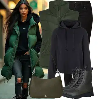 Outfit sa Crna/Tamnosiva/Tamnoplava Sweater majica Pieces "Cool jesenski outfit"