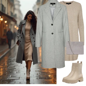 S Třásně Outfit s Hnědá/Béžová/Khaki Chelsea Boty/Kožená bunda/Gumová Kotníková Bota/Plochá Kotníková Bota/Kotníková Bota s Podšívkou About You "Podzimní casual styl"