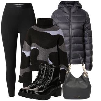 Outfits for chubby Lepo mit Črna/Siva/Temno siva/Bela Torba za čez ramo/Satchel torba/Torba za čez ramo MICHAEL Michael Kors "Jesenska večerna obleka"Look: Zunaj, Jazz, Mom, Lepo, Pisarna
