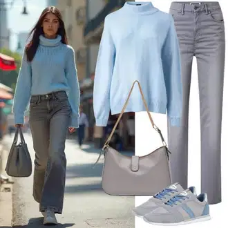 Outfit sa Bijela/Svjetloplava Klompa/Klompa/Rupičasta tenisica/Mricinska cipela/Zatvorena sandala/vrtne cipela/Klompa i mula s izmjenjivom podnožnicom Pull&Bear "Jednostavan izgled za Djevicu"
