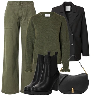 outfit mit Črna Chelsea Škornj/Usnjena Jakna/Klasični gležnjar/Usnjeni gležnjar/Podloženi Gležnar/Poletni gležnjar/Western gležnjar Guess "Jesenska obleka za prosti"