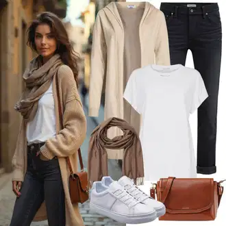 Outfit sa Bijela/Krem Muške tenisice za trčanje/Majica kratkih rukava/Ležerna majica/Top za plažu/Funkcionalna majica/Otmjena majica/Majica/Tunika za Plažu/Predimenzionirana majica Boss "Jesenska odjeća za svakodnevno nošenje"