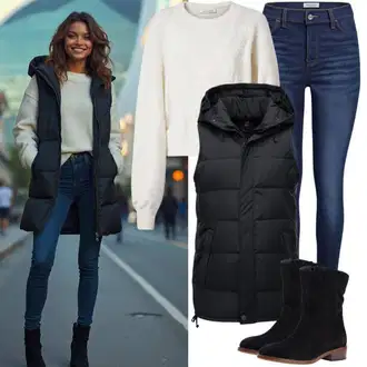 outfit mit Modra/Črna Kavbojski gleženj/Usnjena Jakna/Poletni gležnjar/Western gležnjar/Chelsea Škornj Camper "Jesenski Videz"