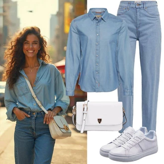 Outfit s Světle modrá Mom Jean/Vintage džíny/Formální Košile/Džíny s Rozparkem/High Waist Džínové Kalhoty/Džíny Volného Střihu/Rovná Džína/Kožená Pánská Bund/Dad Džíny weekday "Jungfrau módní styl"