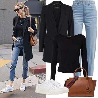 Outfit s Světle modrá Mom Jean/Vintage džíny/Formální Košile/Džíny s Rozparkem/High Waist Džínové Kalhoty/Džíny Volného Střihu/Rovná Džína/Kožená Pánská Bund/Dad Džíny weekday "Kancelářský outfit"
