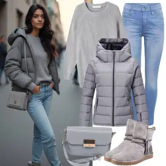 outfit mit Rjava/Siva/Temno siva Klasični škorenj/Zimski škornj iz jagnječje kože/Zimski Copat/Škornj za Sneg/Ravni Gležnjar/Zimski gležnjar/Oblazinjeni škorenj/Zimski čevelj UGG "Kul zimski outfit"