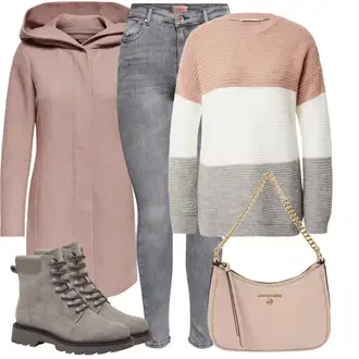 Outfit sa Pink/Ljubičasta/Smeđa Kaput s Kapuljačom/Kaput od Vunenog Flisa/Kaput od Kašmira/Pleteni Kaput/Vuneni kaput/loden kaput/Pleteni Flis Kaput Only "Jesenski izgled"