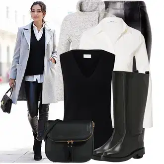 Outfit sa Siva/Bež/Smeđa Pleteni Flis Kaput/Pleteni Kaput/Vuneni kaput/Kaput od Buklea/Kaput od Vunenog Flisa Only "Trendovska jesenska odjeća"