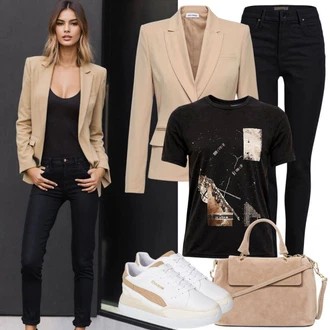 Outfit s Bílá/Béžová/Khaki/Oranžová Oversize Sako/Kožená Pánská Bund/Sako s Peřím/Boyfriend Sako/Kožená bunda pro muže/Dvojřadový Sako/Krátké Sako/Elegantní Sako summum woman "Lehký Outfit"