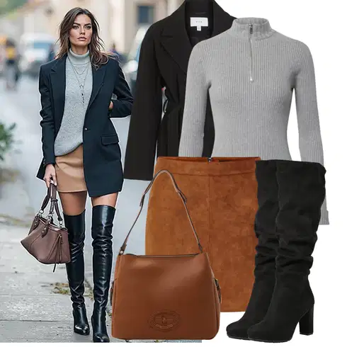 Kombinace Hnědá/Tmavě hnědá Krátká Sukně/Sukně z umělé kůže/Manšestrová sukně/Kožená Sukně Kožená Minisukně/70tá Léta Minisukně/Kožená Sukně VERO MODA kombinovat s Černá Kašmírový Kabát/Dlouhý Kabát/Přechodový Kabát/Trenčkot/Midi Kabát/Letní Kabát/Vlněný Kabát/Vlněný Kabát/Trenčkot Vila