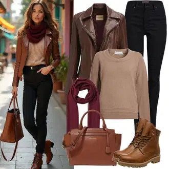 Chic Outfits Poslovna mit Črna/Temno rjava/Khaki/Temno zelena/Rjava Vintage usnjena jakna/Motoristična jakna/Jakna iz Umetnega Usnja/Usnjena Jakna/Motoristična jakna Oakwood "Moden videz za jesen"Look: Poslovna, Francoski, Italijanska, Morski, Pisarna, Univerzitetni, 80. leta