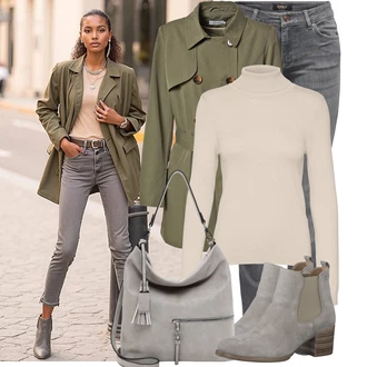 Outfit s Hnědá/Béžová Kozačka Chelsea Boty/Kotníková Bota s Podšívkou/Letní kotníková Kozačka Tamaris "Stylový podzimní vzhled"