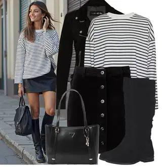 Outfiti za skunje sa Crna Kaput Freaky Nation, Crna Nekategorizirano florence by mills exclusive for about you, Crna Duga Čizma/Klasična čizmica/Široke čizme/Ravna čizma preko koljena/Čizma do Koljena Tamaris "Jesenski izgled"