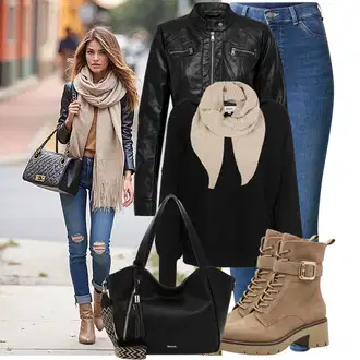 Lesk Outfit s Černá/Červená Motorkářské Bund/Kožené Bund/Motorkářská bunda/Bunda z Umělé Kůže Only "Vzhled casual"