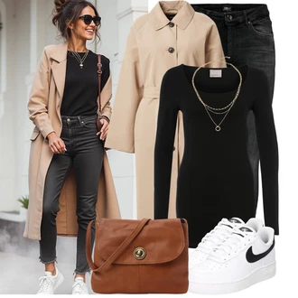 Outfit sa Crna Majica I Top Veći Broj/Pletivo Veći Broj/Haljina Veći Broj/Bluza Veći Broj/Tunika VERO MODA "Opušteni izgled"