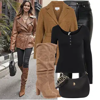 Elegantan Outfit sa Crna/Tamnozelena/Zeleno/Bijela Traperice Kožna Jakna/Bikerske Traperice/High Waist Traperice/Traperice s Prorezom/Termo Traperice Dr. Denim "Opušteni izgled"Look: Rap, Elegantan, Prekrasan, Mokri izgled, Old Money, Techno, Jazz, cool