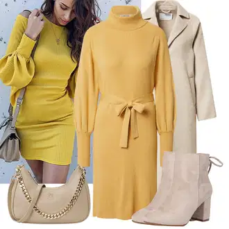 Vysoké Podpatky Outfit s Béžová/Hnědá Kotníková Bota Na Podpatku/Zimní kotníková bota/Kotníková Bota s Podšívkou/Letní kotníková kozačka/Šněrovací Kotníková Bota About You "Podzimní Look"