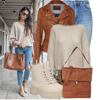 Outfity z džínu Skinny s Světle modrá/Modrá Kožená bunda/Džíny s Rozparkem/Džíny s Dírou/Zimní bunda/Push up Džín/High Waist Džínové Kalhoty/Navlékací džíny/Kotníková Bota/Kožené Boty/Kožená Pánská Bund VERO MODA "Lehký outfit"