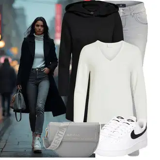 Outfit s Černá Přechodový Kabát/Softshellový Kabát/Kabát s Kapucí/Lodenový kabát/Scuba Kabát Only "Outfity na zimu"