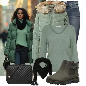 Umělá kožešina Outfit s Zelená/Tmavě zelená/Světle zelená Nezařazené Only "Pohodlné zimní outfity"
