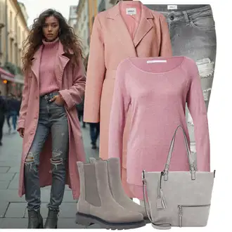 Mom Outfit s Růžová/Fialová/Hnědá Kašmírový Kabát/Dlouhý kabát/Midi Kabát/Vlněný Kabát/Zimní Kabát Vlněný kabát Only "Trendový zimní vzhled"Look: Klasické, Emo, Business, Francouzské, Moderní, Mom, Kancelář, Příliš oblečený, Romantický, Univerzitní