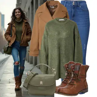 Outfit sa Tamnozelena/Zeleno Jednostavni Džemper/Široki Džemper/Mohair Pullover/Zimski Džemper/Kašmir Džemper/Vuneni Džemper About You "Zimski outfiti"